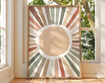 Boho Sun Poster, Playroom Decor, Watercolour Nursery Prints, Nursery Wall Art, Sun Wall Art, Girls Room Decor, Digital Download