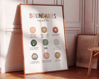 Boundaries Poster, Counselor Office Decor, Therapy Office Decor, Self Respect, Self Esteem, Mental Health, Calming Corner, Digital Download