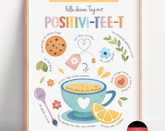 Positivi-tea Poster in German, German Affirmations Poster, Calming Corner, School Psychology, Therapy Office Decor, CBT, Digital Download