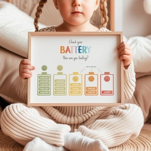 Zones of regulation. Check your battery. Feelings poster. Emotions scale. Therapy office wall decor.