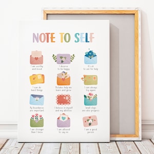 Therapy Office Decor,  Note To Self Poster, School Counselor CBT DBT, Mental Health Poster, Calm Down Corner, Mindfulness, Digital Download