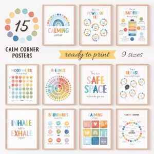 15 kalmerende hoekposters, schoolbegeleiding, therapiekantoordecor, geestelijke gezondheid, klasdecor, gevoelensgrafiek, digitale download