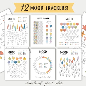 Mood Trackers-bundel, 12 werkbladen voor schooladviseurs, gevoelensgrafiek, zones van regulatie, geestelijke gezondheid, stemmingsmeter, digitale download