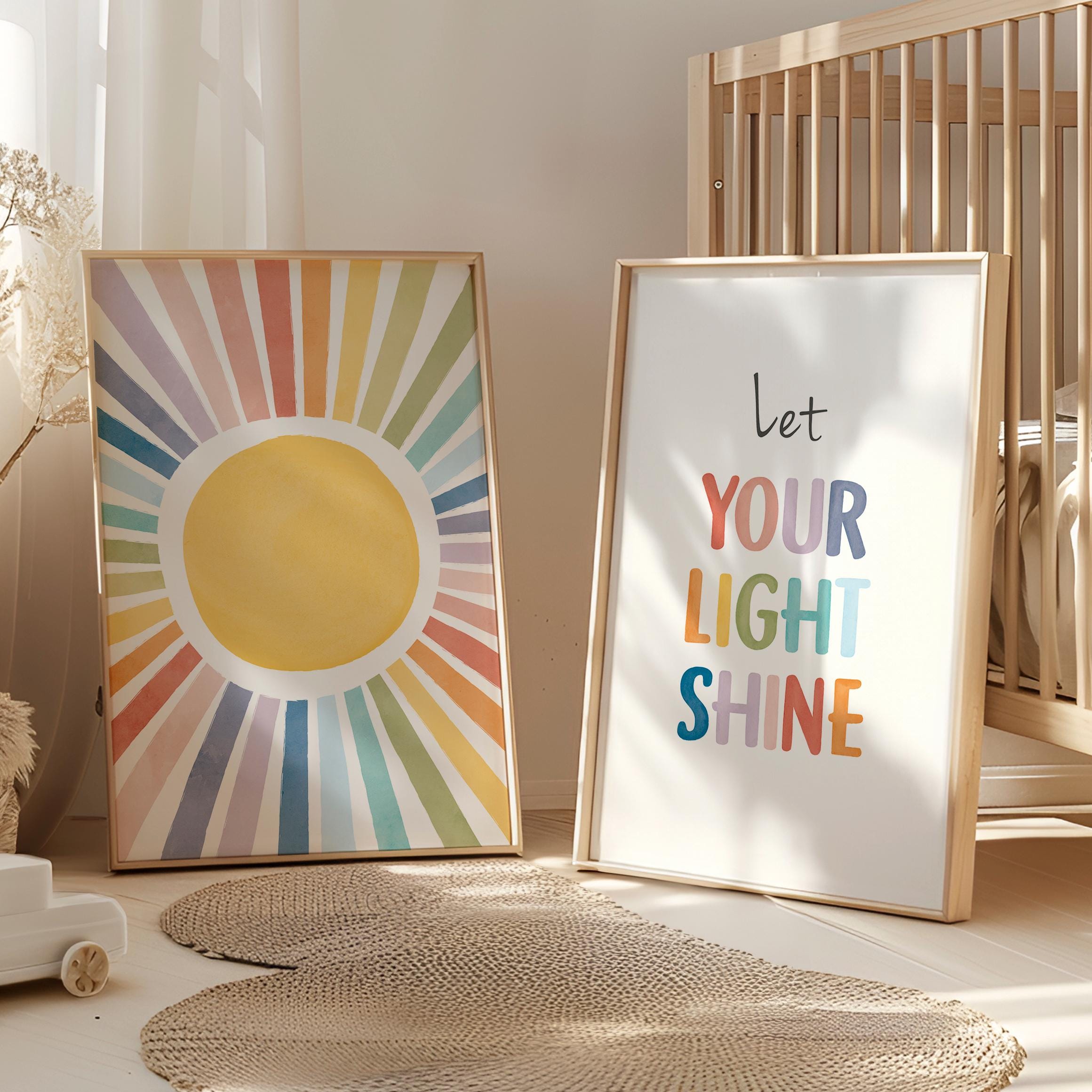 Set of 2 Playroom Posters, Boho Sun Poster, Mental Health, Therapy Office Decor, Classroom Sun Print, School Counselor, Digital Download