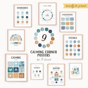 Set of 9 Calming Corner Posters, Feelings Chart, School Psychologist, Classroom Management, Coping Techniques, Digital Download, N44