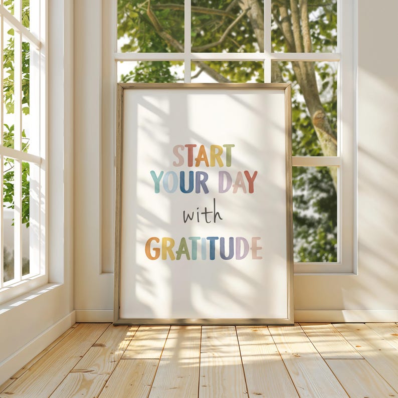 Start Your Day With Gratitude, Daily Gratitude Poster, Therapy Office Decor, Growth Mindset, Home Office Inspiration, Digital Download