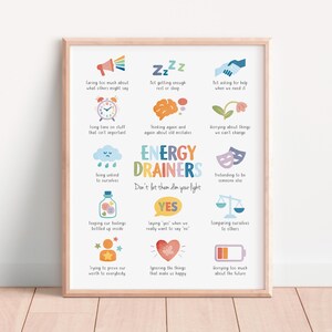 Energy Drainers, Mental Health Poster, Therapy Office Decor, School Psychologist, Calming Corner, School Counselor, Digital Download
