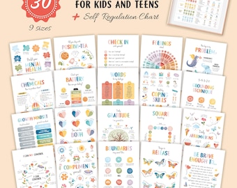 30 Mental Health Posters for Kids & Teens | Emotional Regulation Bundle | SEL Classroom Decor | Feelings Wheel (Digital Download N02)