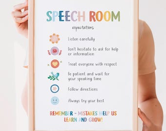Speech Room Expectations Poster, Rainbow Speech Therapy Classroom Decor, SLP Office Wall Art, Communication Skills Print, Digital Download