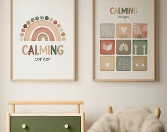 Set of 2 Therapy Posters, Calming Strategies, Therapy Office Decor, Calming Techniques, Calm Down Corner, Digital Download, N23