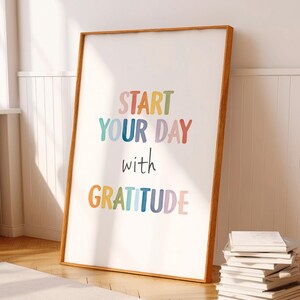 Start Your Day With Gratitude, Daily Gratitude Poster, Therapy Office Decor, Growth Mindset, Home Office Inspiration, Digital Download