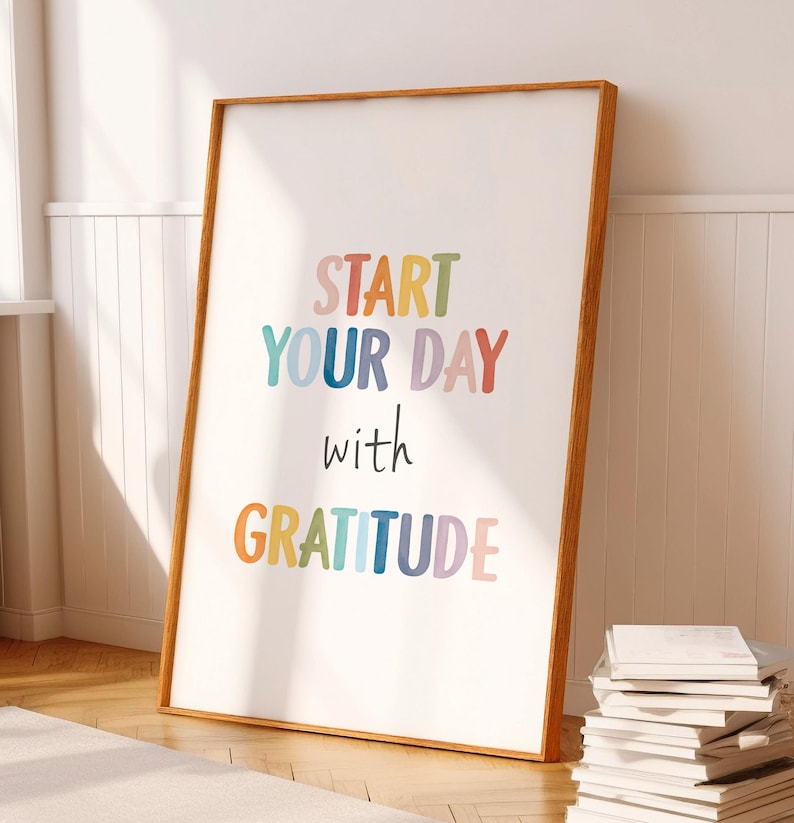 Start Your Day With Gratitude, Daily Gratitude Poster, Therapy Office Decor, Growth Mindset, Home Office Inspiration, Digital Download