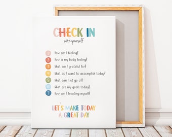 Daily Check-in Poster, School Counselor, Mindfulness, Self-care, Therapy Office Decor, Mental Health Poster, Digital Download