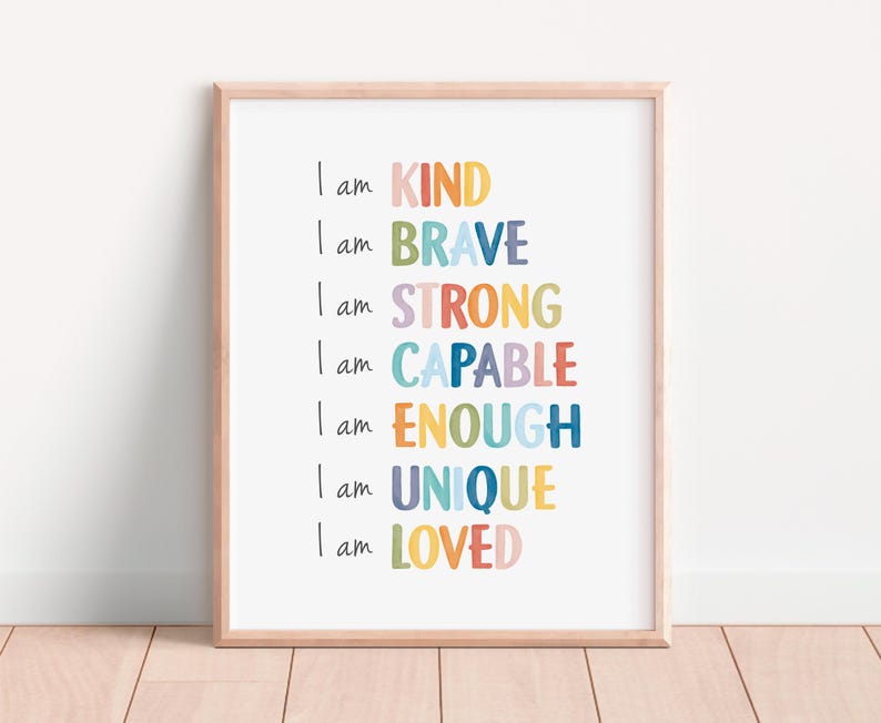 Rainbow Affirmations Print for Playroom, Classroom Wall Decor, Mental Health, Affirmations for Kids, Mental Health, Digital Download