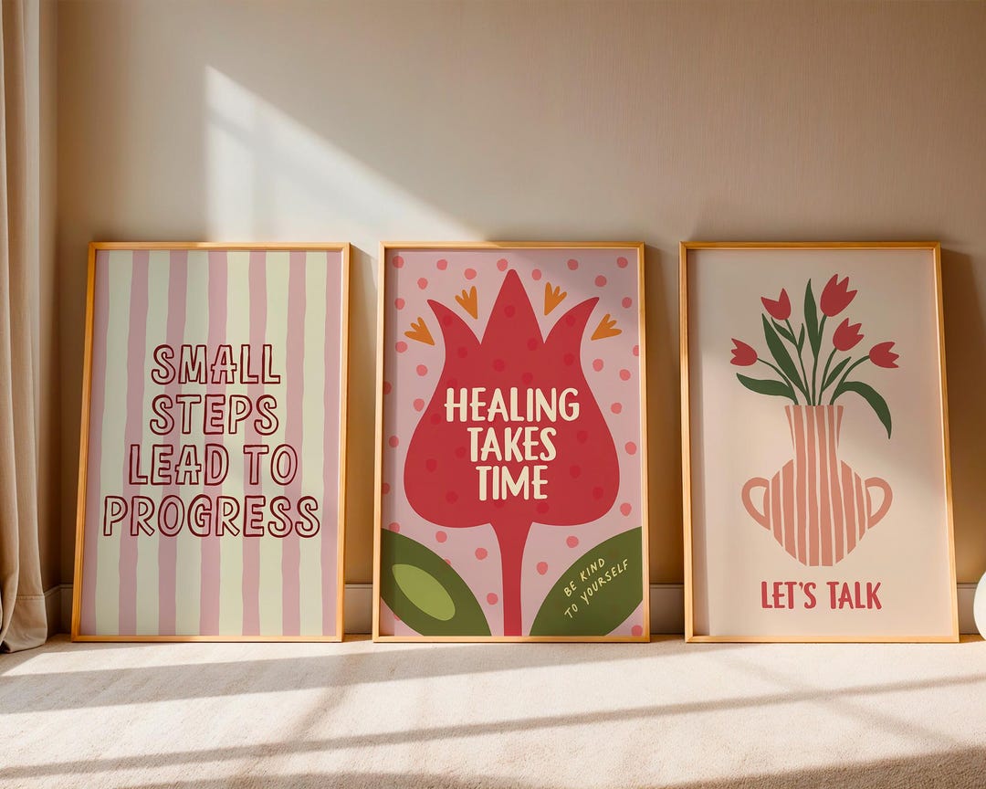 Therapy Wall Art Set of 3 Mental Health Posters, Dopamine Decor ...