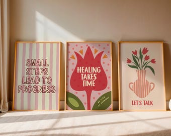 Therapy Wall Art Set of 3  Mental Health Posters, Dopamine Decor, Healing Quotes, Counseling Office Art, Self Care Prints, Digital Download