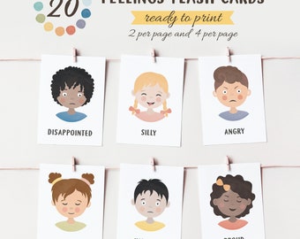 Feelings Flash Cards, School Counselor, Emotions Chart, Calm Down Corner, Mental Health, Therapy Office Decor, Digital Download