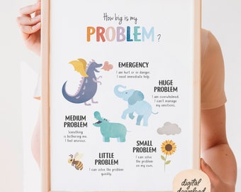 How Big Is My Problem Poster, Size Of The Problem, Anxiety Relief, Calm Down Corner, Counseling Poster, Therapy Office, Digital Download