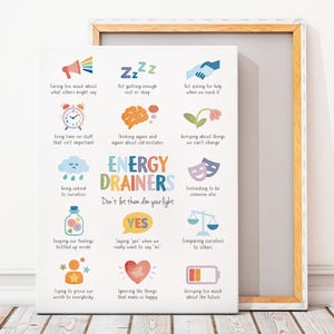 Energy Drainers, Mental Health Poster, Therapy Office Decor, School Psychologist, Calming Corner, School Counselor, Digital Download