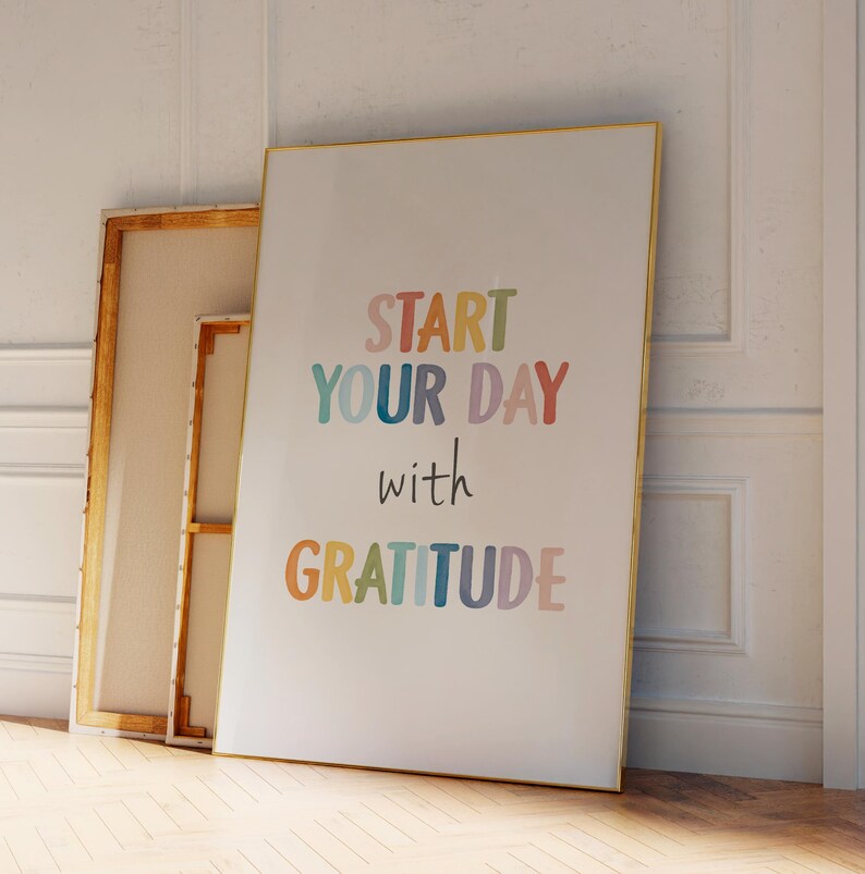 Start Your Day With Gratitude, Daily Gratitude Poster, Therapy Office Decor, Growth Mindset, Home Office Inspiration, Digital Download