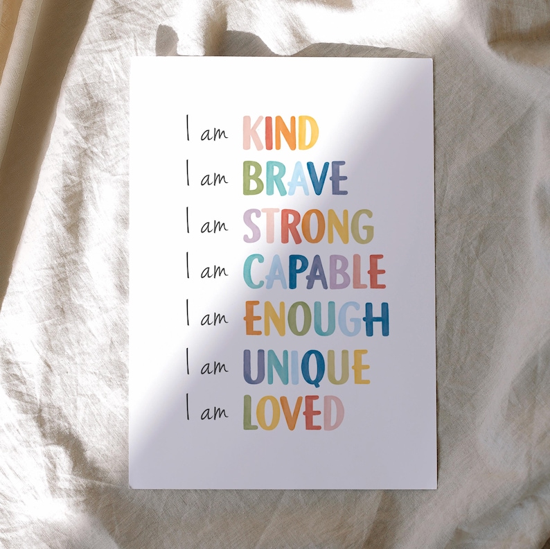 Rainbow Affirmations Print for Playroom, Classroom Wall Decor, Mental Health, Affirmations for Kids, Mental Health, Digital Download