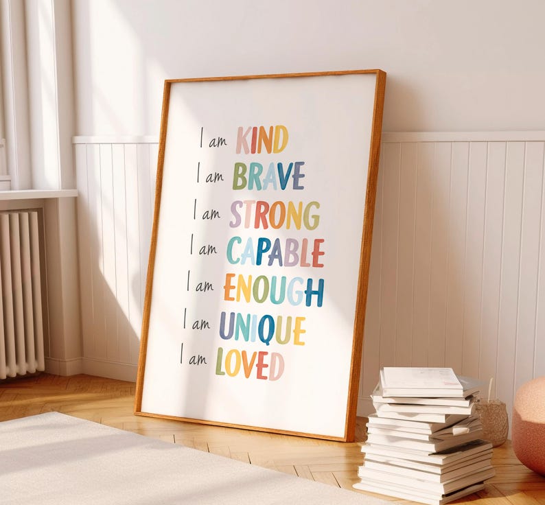 Rainbow Affirmations Print for Playroom, Classroom Wall Decor, Mental Health, Affirmations for Kids, Mental Health, Digital Download