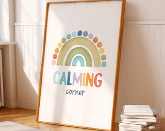 Rainbow Calming Corner Sign, Therapy Office Decor, Classroom Poster, School Psychologist, Classroom Decor, Social Worker, Digital Download