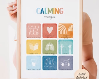 Therapy Poster, Calming Strategies Print, Therapy Office Decor, Calming Techniques, Mental Health Poster, Calm Down Corner, Digital Download