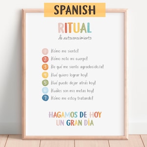 Spanish Daily Check-in Poster, School Counselor, Mindfulness, Self-care, Therapy Office Decor, Mental Health Poster, Digital Download