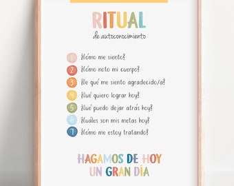 Spanish Daily Check-in Poster, School Counselor, Mindfulness, Self-care, Therapy Office Decor, Mental Health Poster, Digital Download