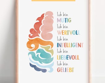 Affirmation Poster in German, German Therapy Office Decor, Calming Corner Print, Daily Affirmations, Mental Health, Digital Download