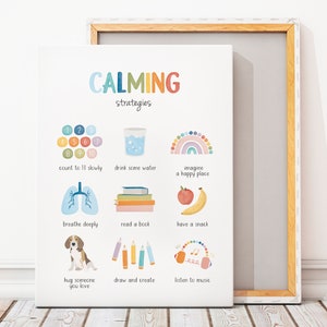 Affiche de thérapie, Impression de stratégies apaisantes, Décor de bureau de thérapie, Techniques d’apaisement, Affiche sur la santé mentale, Calm Down Corner, Téléchargement numérique