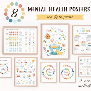 Mental Health Bundle, 8 Therapy Office Decor Posters, School Psychologist, Classroom Management, Coping Techniques, Digital Download, N22