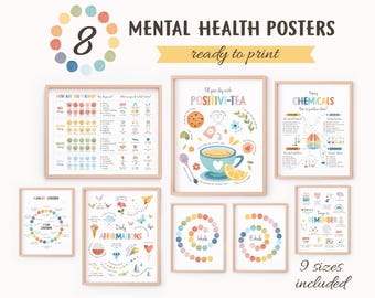 Mental Health Bundle, 8 Therapy Office Decor Posters, School Psychologist, Classroom Management, Coping Techniques, Digital Download, N22