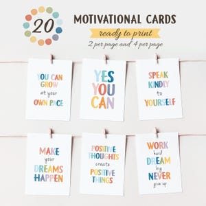 20 cartes mémoire motivantes, cartes de citations inspirantes, cartes pleine conscience, compétences d'adaptation, cartes mémoire positives, CBT, téléchargement numérique