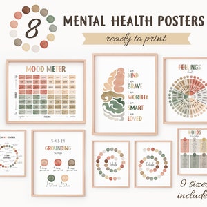 Mental Health Bundle, 8 Therapy Office Decor Posters, School Counselor, Classroom Management, Coping Techniques, CBT, Digital Download, N50