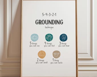 Grounding Technique, Coping Skills, Therapy Office Decor, Self Care, Mental Health, Growth Mindset, School Counselor, CBT, Digital Download