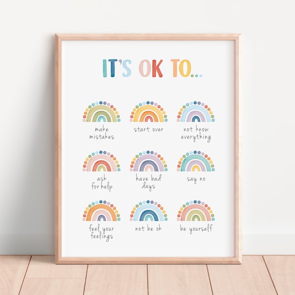 It's Okay To Not Be Okay Poster, Educational Poster, Therapy poster, Feelings Poster, School Counselor Sign, Mental Health, Digital Download