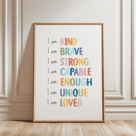 Rainbow Affirmations Print for Playroom, Classroom Wall Decor, Mental Health, Affirmations for Kids, Mental Health, Digital Download