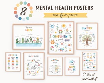 Mental Health Bundle, Therapy Office Decor, School Counselor, Affirmations For Kids, Mental Health, CBT, Digital Download, N44