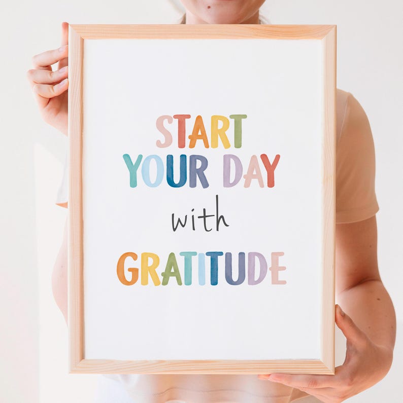 Start Your Day With Gratitude, Daily Gratitude Poster, Therapy Office Decor, Growth Mindset, Home Office Inspiration, Digital Download