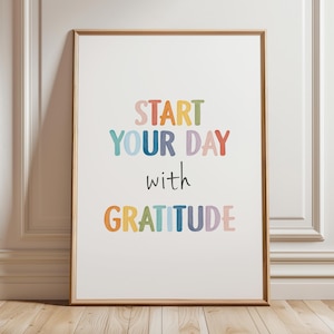Start Your Day With Gratitude, Daily Gratitude Poster, Therapy Office Decor, Growth Mindset, Home Office Inspiration, Digital Download