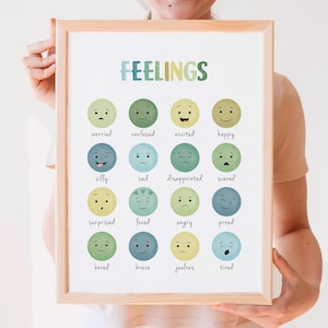 Gráfico de sentimientos, Consejero escolar, Decoración de la oficina de terapia, Cartel de emociones, Impresión de rincón tranquilo, Cartel de salud mental, Descarga digital