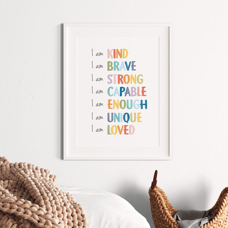 Rainbow Affirmations Print for Playroom, Classroom Wall Decor, Mental Health, Affirmations for Kids, Mental Health, Digital Download
