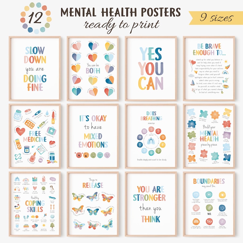 12 Mental Health Posters, Therapy Office Decor, Boundaries, Coping ...