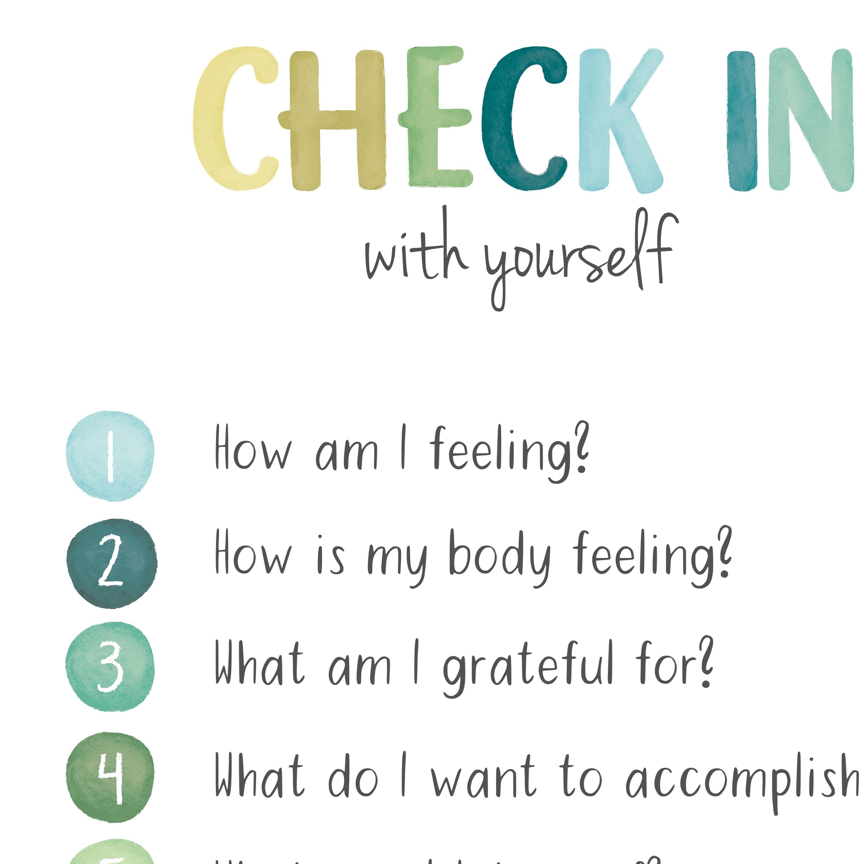Check-in With Yourself Poster Mint Green Mindfulness Wall Art Mental ...
