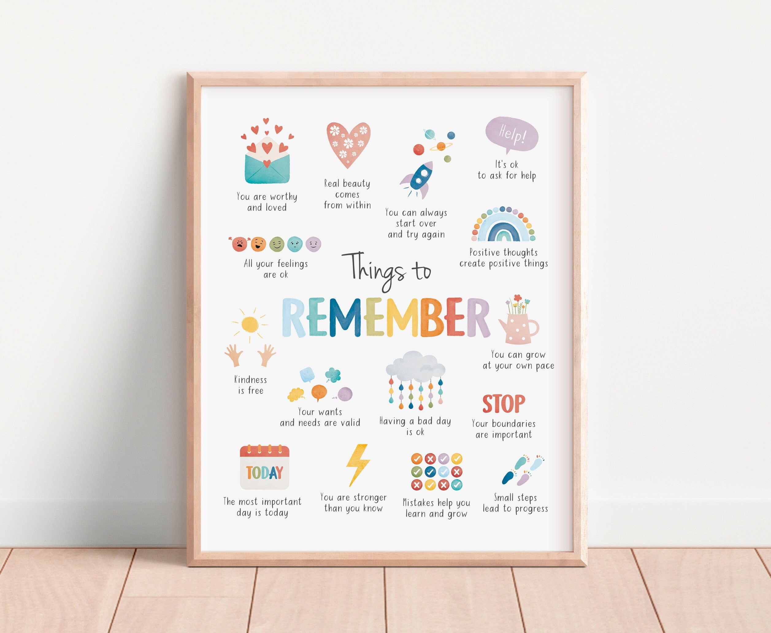 Things to Remember, Therapy Office Decor, Positive Affirmations, Anxiety Relief, Calming Corner, School Psychology, CBT, Digital Download