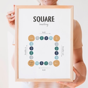 Box Breathing Poster, Counseling Office Decor, Mental Health Sign, Grounding Technique Anxiety CBT, Calming Corner Poster, Digital Download
