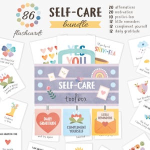 Lot de cartes mémoire sur les soins personnels, Estime de soi, Confiance en soi, TCC, Santé mentale, Affirmations quotidiennes, Motivation, Conseiller scolaire, Téléchargement numérique