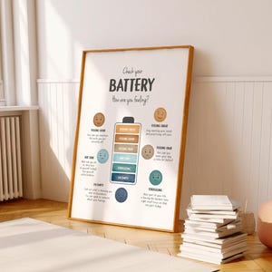 Check Your Battery Feelings Poster, Emotional Regulation Chart for Kids, Mental Health Art, Calm Down Corner Printable, Digital Download image 3
